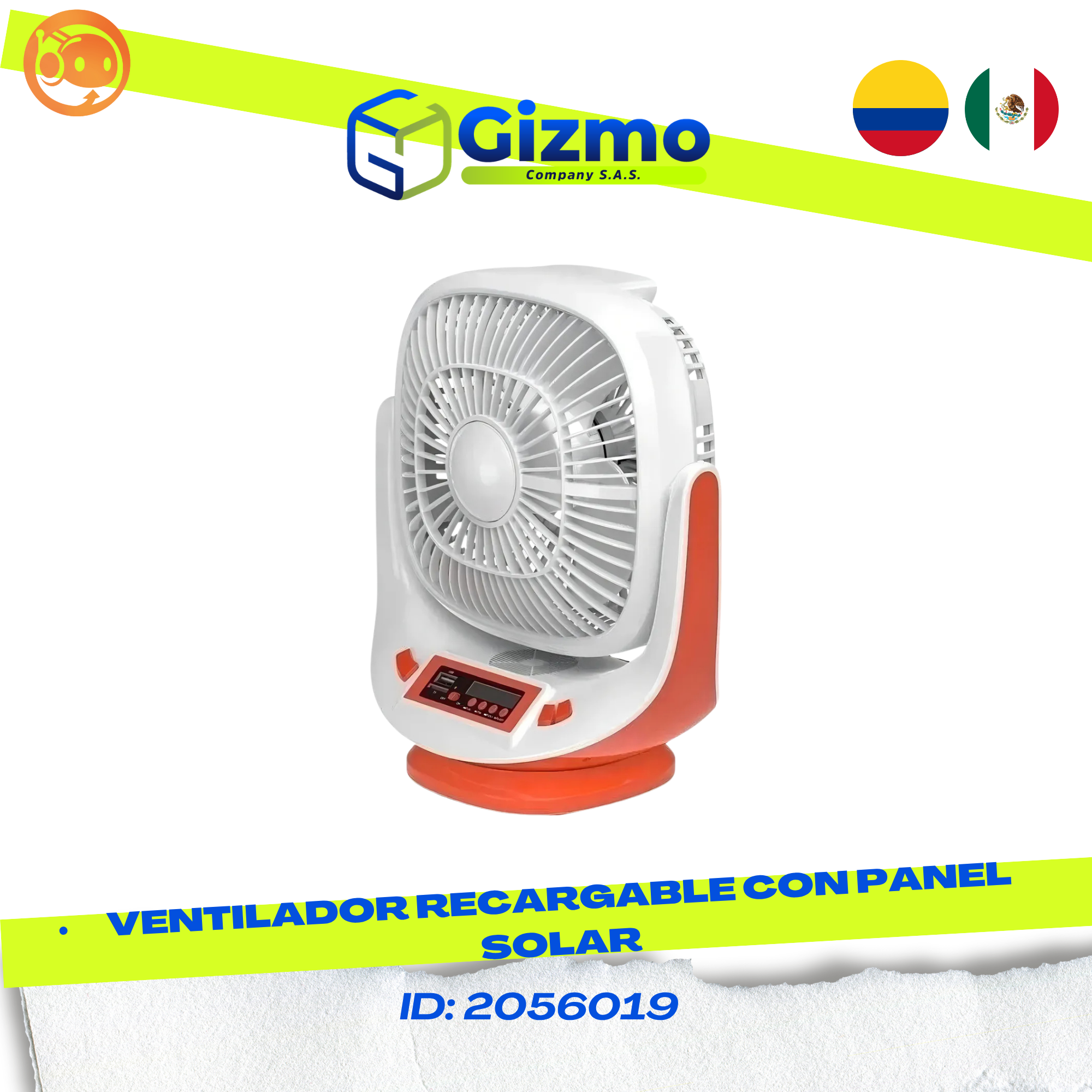 Ventilador Recargable Con Panel Solar